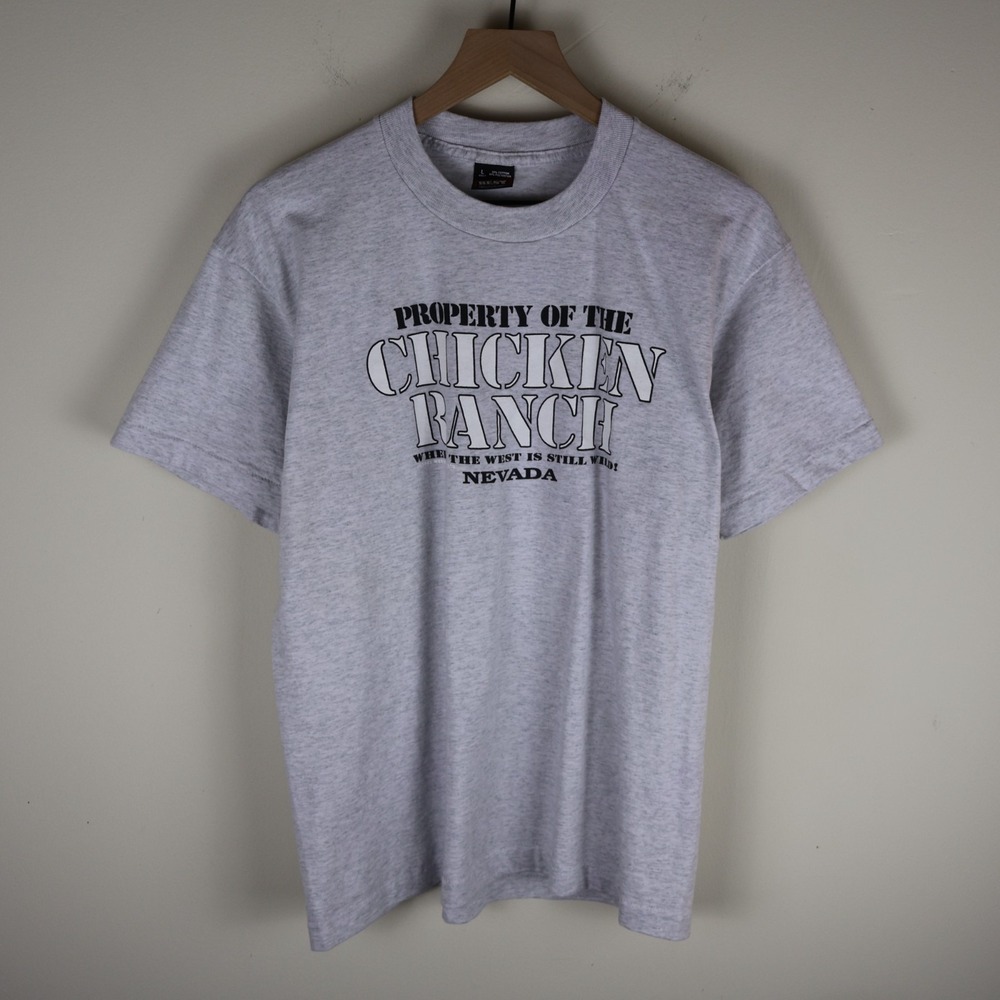 Vintage 90s Chicken Ranch‎ Nevada Brothel Shirt Heather Gray Large 21x26.5
